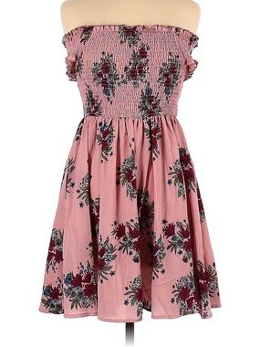 Pink Floral Smocked Off Shoulder Mini Dress Boho Cottagecore Medium